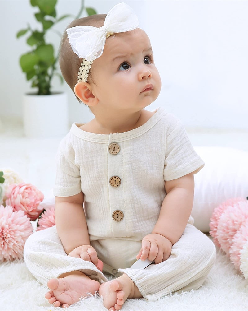 Saeaby Baby Girl Clothes Summer Outfit Infant White Jumpsuit Short Sleeve Romper Bodysuit Newborn Clothes One Pieces Outfit for Baby Girl 0-3 Months - Image 2